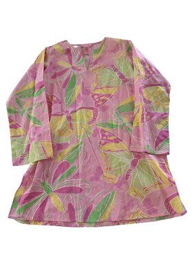Lilly Pulitzer Girls 10 Pink Butterfly Tunic Top Shirt Cover Up Beachy